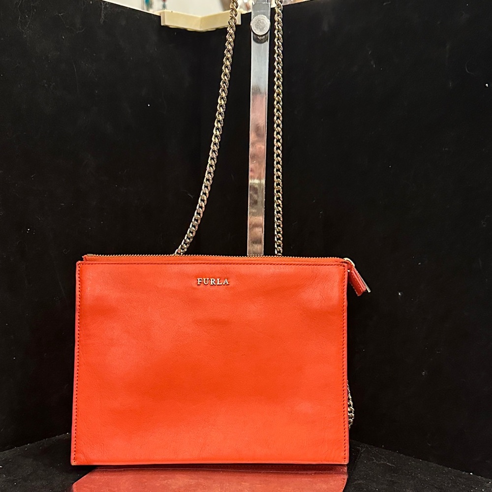 Furla  Babylon envelope Orange Leather Chain Crossbody Bag
